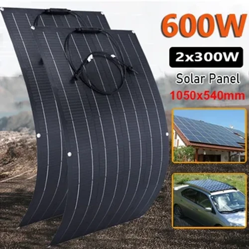 Bộ Pin Năng Lượng Mặt Trời 600W 300W Bộ Sạc Năng Lượng Mặt Trời Đơn Tinh Thể Linh Hoạt 18V Cho Cắm Trại Ngoài Trời Du Thuyền Motorhome Xe RV thuyền