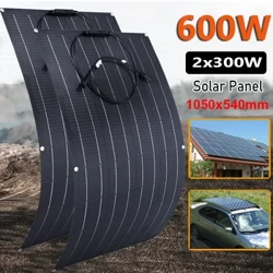 Bộ Pin Năng Lượng Mặt Trời 600W 300W Bộ Sạc Năng Lượng Mặt Trời Đơn Tinh Thể Linh Hoạt 18V Cho Cắm Trại Ngoài Trời Du Thuyền Motorhome Xe RV thuyền