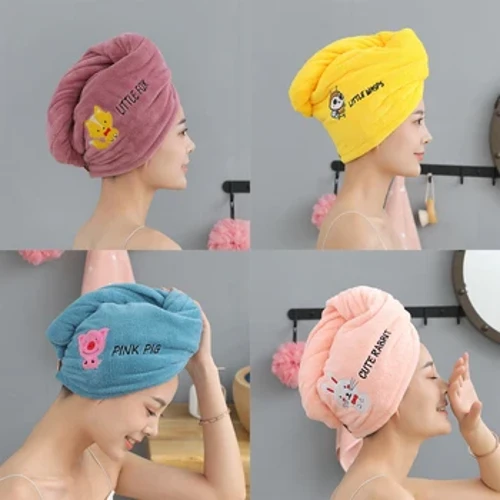 Séiss Déier Broderie Absorberende Dusche Cap Coral Fleece Hoer Drëchen Cap Handduch Fraen Thicken Quick-Dry Turban Buedzëmmer