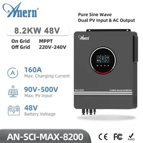 1,6 kW 3 kW 4,2 kW 6,2 kW Hybrid-Solarwechselrichter 12 V 24 V 48 V Photovoltaik-Hybridwechselrichter Max PV 500 V eingebauter MPPT 120 A 80 A-Ladegerät