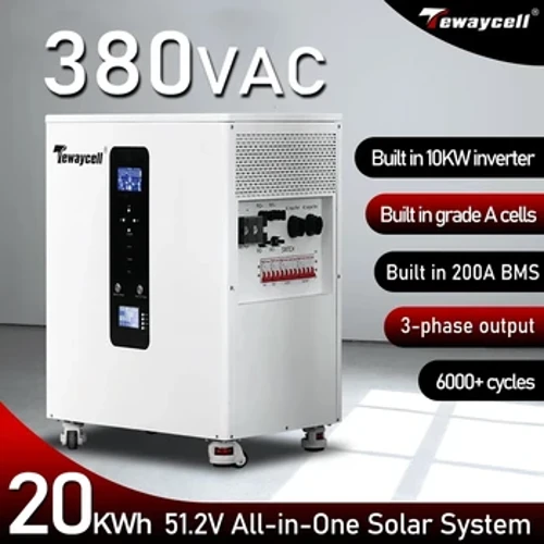 Dräi-Phas 20KWh 15KWh AC380V All-in-One LiFePO4 Batterie 51.2V Heem Solar System Built-in 10KW Inverter Mobile ESS