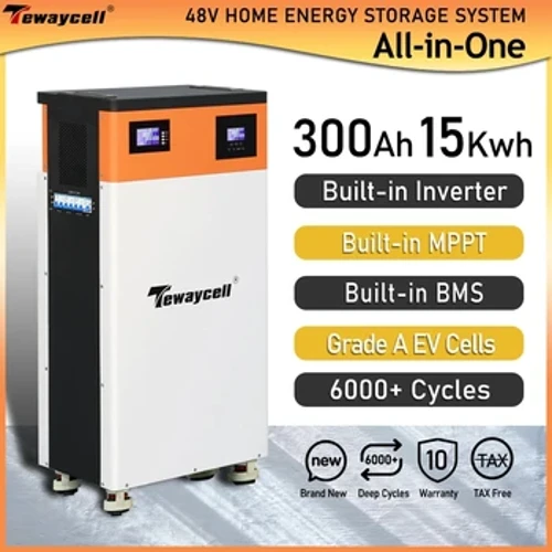 Pawb yn Un 48V 300Ah 15KWh Powerwall LiFePO4 Batri Symudol ESS System Ynni Solar Adeiledig yn 5KW Gwrthdröydd UE Dim Treth