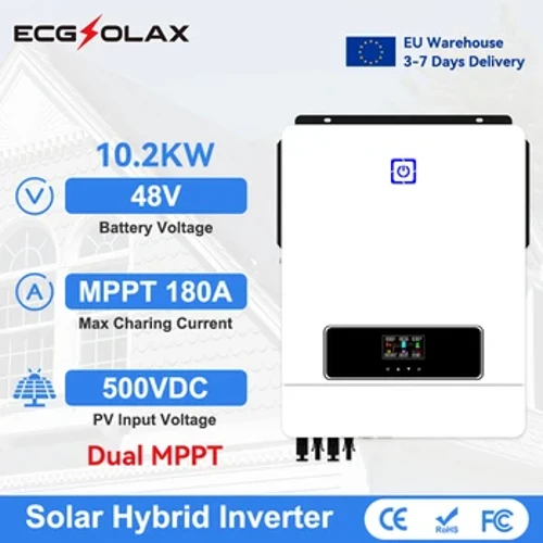 ECGSOLAX 10.2KW Eguzki Inbertsore hibridoa 48V 230VAC MPPT bikoitzarekin 180A Karga-kontrolagailuarekin Eguzki Inbertsore hibridoa PV Max 500VDC