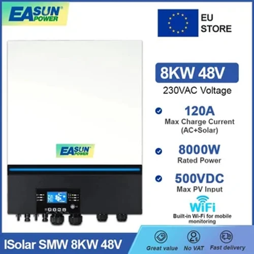 EASUN 7KW 48V Hybrid Solar Inverter Off Grid 220VAC Pure Sine Wave PV Input 450VDC 120A MPPT Indbygget WIFI Support Lithium BMS