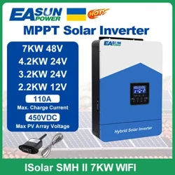 Easun Power 7000w 4200w 3200w 2200w 12v 24v 48v MPPT Hybrid Oddi ar Grid Pur Sine Wave 80a 110a 230v 50/60hz Solar Gwrthdröydd Gwefrydd