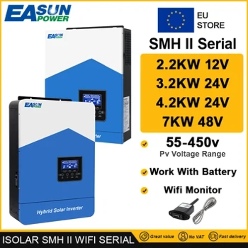 Easun Power 2200w 3200w 4200w 7000w 12v 24v 48v MPPT Hybride Off grid Zuivere Sinus 80a 110a 230v 50/60hz Omvormer Oplader