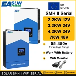 Easun Power 2200w 3200w 4200w 7000w 12v 24v 48v MPPT Hybrid Off Grid Undă sinusoidală pură 80a 110a 230v 50/60hz Încărcător cu invertor solar