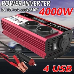 12V bis 220V 4000W Power Inverter LCD Display EU Socket Solar Inverter Dual USB Fast Charging fir Telefon Laptops Auto