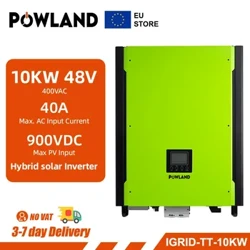POWLAND 10KW 48V 40A 900CDC Solar Inverter 380V Grid Tie Inverter 3 Phase On Grid Off Grid Inverter With 14850W MPPT RS232 USB
