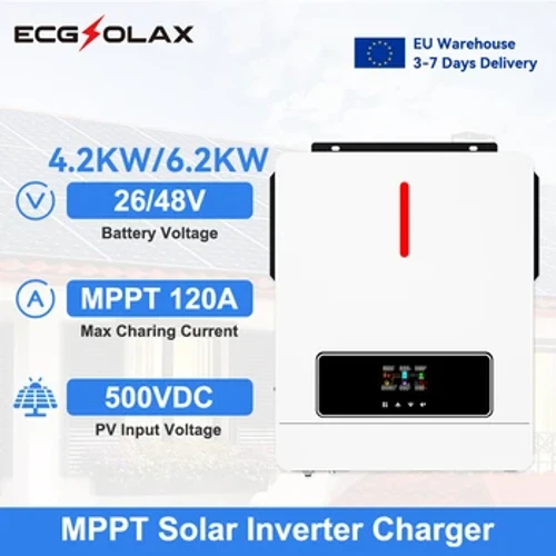 ECGSOLAX 4.2KW 6.2KW Hybrid Solar Inverter 24V 48V 220Vac Hybrid Inverter dengan 120A MPPT Pengisian Controller LCD PV Max 500VDC