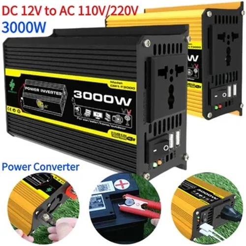 Strāvas pārveidotājs 3000W līdzstrāva 12V uz maiņstrāvu 110/220V pārnēsājams strāvas bankas pārveidotājs Dual USB inteliģentais saules automašīnas invertora transformators