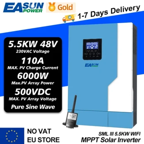 POWLAND 3,5KW 5,5KW Inversor solar AC 220V DC 24VDC/48VDC MPPT 110A 500VDC PV Entrada Inversor híbrido de onda senoidal pura com Wi-Fi