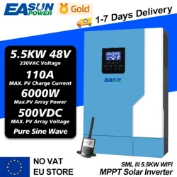 POWLAND 3.5KW 5.5KW Solar Inverter AC 220V DC 24VDC/48VDC MPPT 110A 500VDC PV Input Pure Sine Wave Hybrid Inverter with WiFi