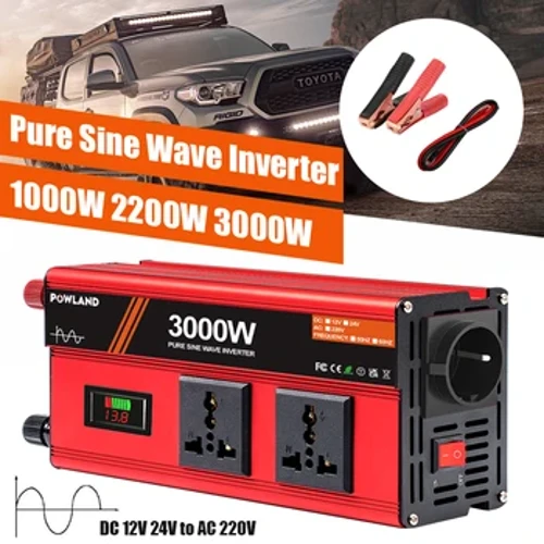 POWLAND Zuivere Sinus Omvormer DC 12V Naar AC 220V 3000W 2200W 1000W draagbare Power Bank Converter Omvormer UN EU Plug
