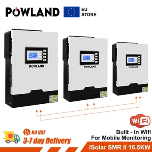 POWLAND Hybrid-Solarwechselrichter 16,5 KW MPPT 100 A Solarladegerät 500 VDC PV-Eingang 3*5500 W 1 Phase 230 V Wechselstrom 3 Phasen 380 V Wechselstrom parallel WLAN