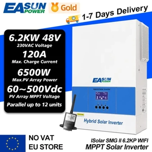 EASUN POWER 6,2 kW Hybrid-Solarwechselrichter 120 A netzunabhängig 48 V Solarstrom 6500 W 60 bis 500 VDC Ladegerät mit WLAN-BMS-Unterstützung parallel