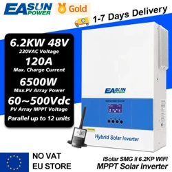 EASUN POWER 6,2 kW Hybrid-Solarwechselrichter 120 A netzunabhängig 48 V Solarstrom 6500 W 60 bis 500 VDC Ladegerät mit WLAN-BMS-Unterstützung parallel