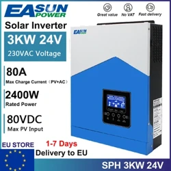 EASUN POWER 3000W Eguzki Inbertsore Pure Sinusoidal Inbertsore Hibridoa 24V 220V 50A PWM Karga Kontrolagailua Etxetresna elektrikoetarako inbertsore