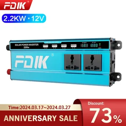 FDIK Inverter 12V 220V DC To AC Car Inverter  2200W Solar Power Converter With 4USB and LCD Display For RV and Camping