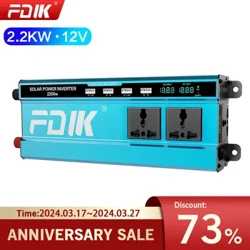 FDIK Inverter 12V 220V DC To AC Μετατροπέας αυτοκινήτου 2200W Solar Power Converter με 4USB και οθόνη LCD για RV και Camping
