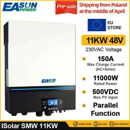 Easun Soalr Wechselrichter 11 KW 150 A Dual MPPT Dual AC-Ausgang 230 V 48 V 50 Hz/60 Hz 500 VDC PV-Eingang Off Grid Solar-Ladegerät WIFI Parallel