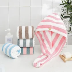 Serviette à rayures à séchage rapide pour femmes, chapeau de séchage de cheveux en molleton de corail, bonnet solide, Turban à Super Absorption, bonnet sec