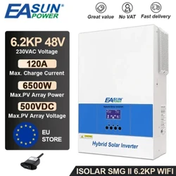 EASUN POWER Solar Inverter 6,2KW MPPT 220V 48V Pure Sine Wave PV 6500W 500VDC Input Support Parallel Indbygget 120A Solar Charger