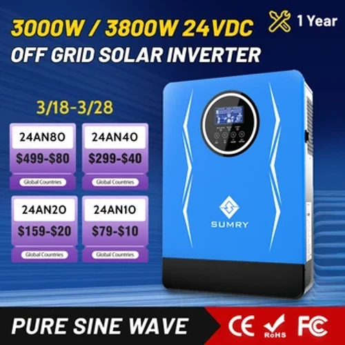 ACHOIMRE Hibrideach Gréine Inverter Pure Sine Wave MPPT 1.8kw 3kw 3.8kw 12v 24v go 220v Solar Charger Power Power Inversor