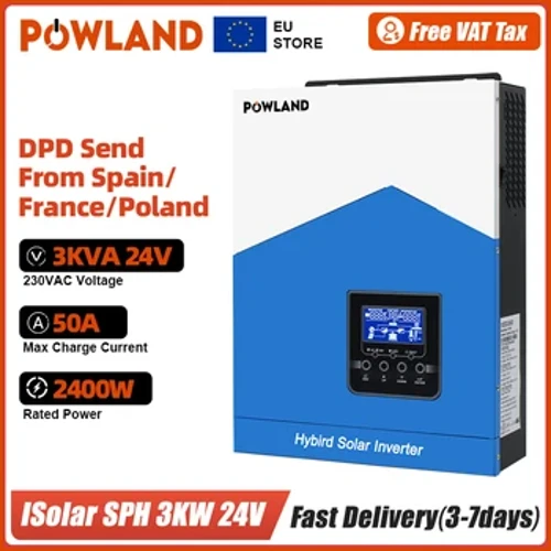 I-POWLAND 3KW 2400W I-Hybrid Solar Inverter I-Pure Sine Wave Inverter LC Ibonisa Okokufaka 1200W 220V Okuphumayo kwe-PWM 50A I-Voltage Converter