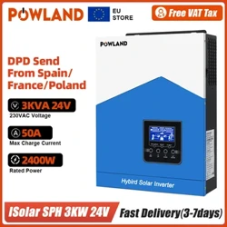POWLAND 3KW 2400W Hybrid Solar Gwrthdröydd Pur Sine Wave Gwrthdröydd LC Arddangosfeydd Mewnbwn 1200W 220V Allbwn PWM 50A Voltage Converter