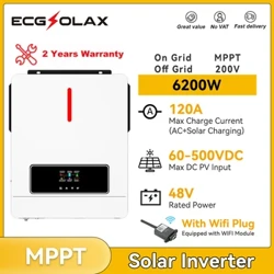 ECGSOLAX 6,2 KW Solar-Hybrid-Wechselrichter 48 V 220 V Wechselstrom 120 A MPPT Laderegler PV Max 500 VDC Reiner Sinus-Hybrid-Solarwechselrichter