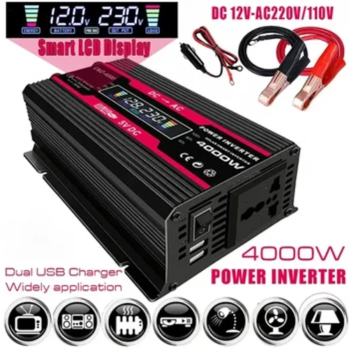 Solar-Wechselrichter 4000 W modifizierter Sinus USB-Autowechselrichter DC 12 V 220 V 110 V LCD-Display Transformator Spannungswandler