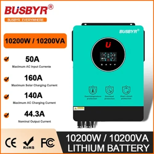 10200W Gwrthdröydd Hybrid Tonnau Sine Pur Ar-Grid/Oddi ar y Grid Wedi'i Adeiladu Tâl MPPT 160A DC 48V 230VAC Mewnbwn Daul PV ar gyfer System Panel Solar