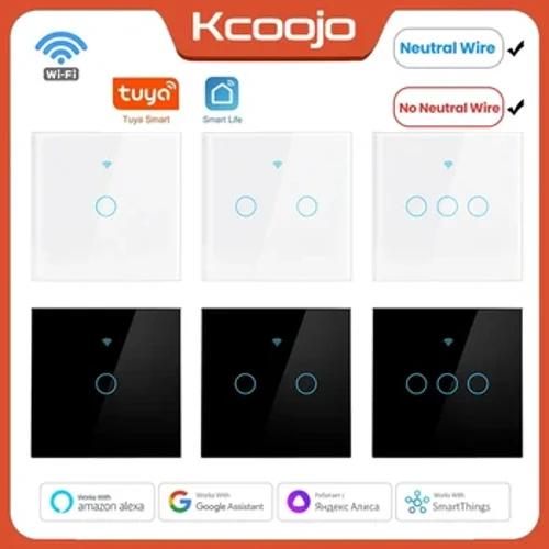 Tuya Wifi EU Smart Switches 1/2/3/4Gang Сэнсарны выключальнік святла Насценны датчык 433 МГц ВЧ-пераключальнікі Smart Life для Alexa Google Home Alice