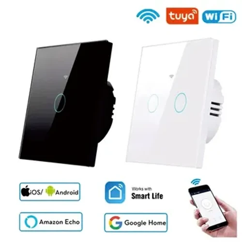 Touch Switch Tuya WiFi Lampu Dinding Smart Switch untuk Uni Eropa Smart Home Life Alexa Google Home 433RF WiFi Remote 1/2/3 Gang