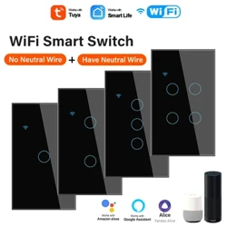 Tuya WiFi US pametni prekidač svjetla Neutralna žica/Neutralna žica nije potrebna 120 tip zidni prekidač na dodir Rad s Alexa, Google Home
