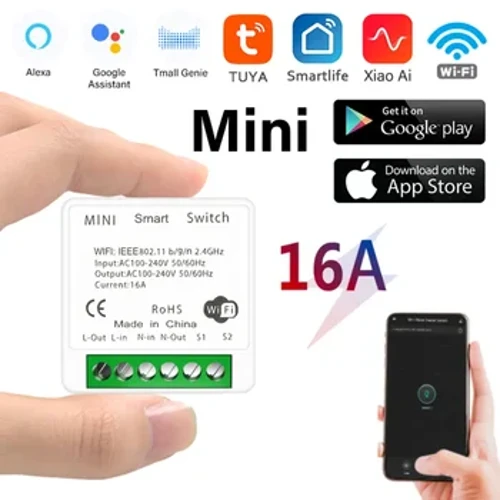 Mini Wifi Smart Switch 2 Way Control Tuya 16A DIY Light Switches Alexa Yandex Alice Smart Google Home APP Голосове керування