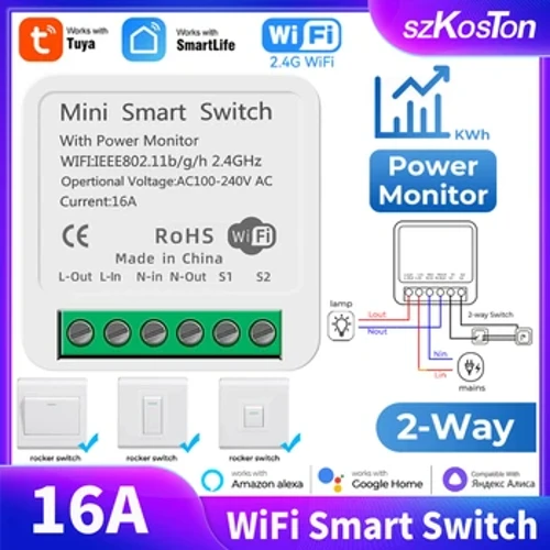 Tuya WiFi akıllı anahtar güç monitörü ile duvar soketi anahtarı ışık kontrolörü zamanlama ses Alexa Alice Google akıllı yaşam uygulaması