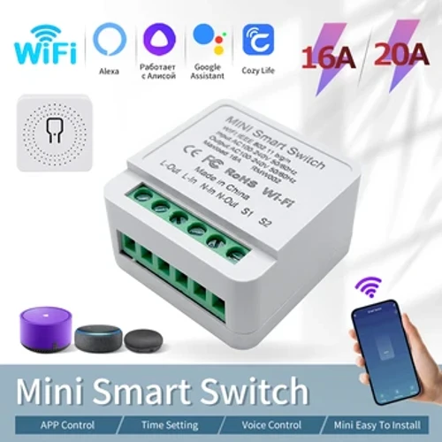 Mini întrerupător inteligent WiFi 16A Cozylife APP Telecomandă 20A Funcția de temporizare releu 2 căi funcționează cu Alexa Google Home Yandex Alice