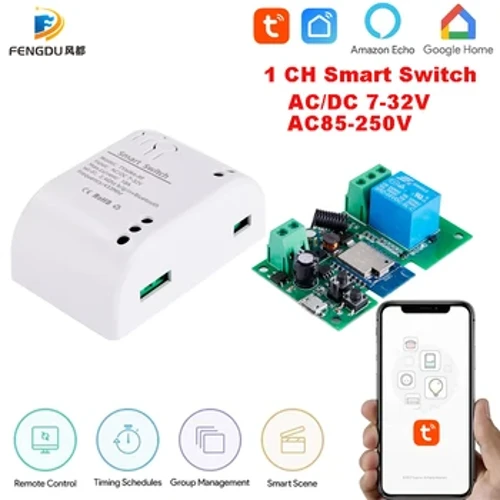 Công tắc thông minh Tuya Smart Life 1CH RF 12V 24V 7-32V AC DC Wifi Công tắc hoạt động với Alexa Google Home