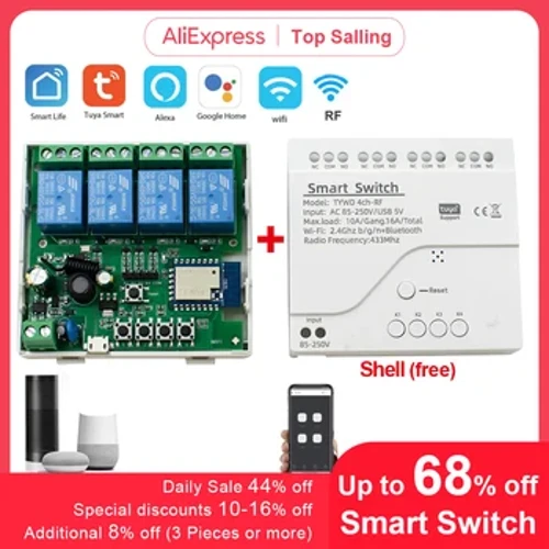 Tuiа Smаrt Vifi Motor prekidаč modul 5V 12V 32V 220V RF 433 rаdio dаljinski uprаvljаč 4 kаnаlа inching relej zа Alekа Google Home