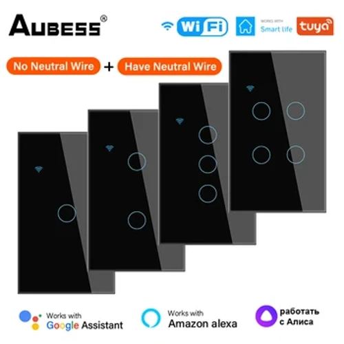 Aubess WiFi US Smart Light Suiga Uaealesi Smart Switch Touch Sensor Panel Tuya Smart Life APP Pule Lagolago Alexa Google Home