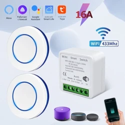 Interrupteur Smart Tuya 16A RF433MHz + module Widule récepteur de relais mini commutateur de panneau sans fil rond Mini commutateur d'éclairage pour lampe LED