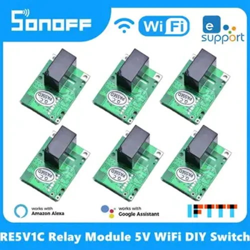 SONOFF RE5V1C Wifi gør-det-selv-afbryder 5V DC-relæmodul Smart trådløse kontakter Inching/Selvlåsende APP/Voice Via Alexa Google Home