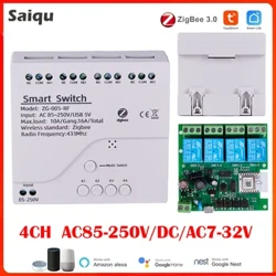 4CH Zigbee Tuya moduł przekaźnika inteligentnego domu 85-250V przekaźnik AC DC 7-32V 85-250V działa Alexa Google Assistant inteligentny włącznik światła