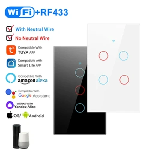 Tuya WiFi Smart Switch USA med/uten nøytral ledning 2 i 1 vegg berøringspanel APP Timing Stemmekontroll via Alexa Google Home Alice