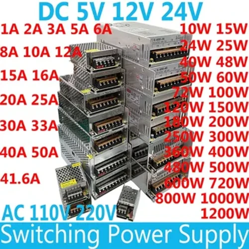 Preklopno napajanje AC 110V 220V na DC 12V 5V 24V 5A 10A 15A 20A 25A 30A 50A 500W 600W Led trakasta svjetla Transformatori SMPS