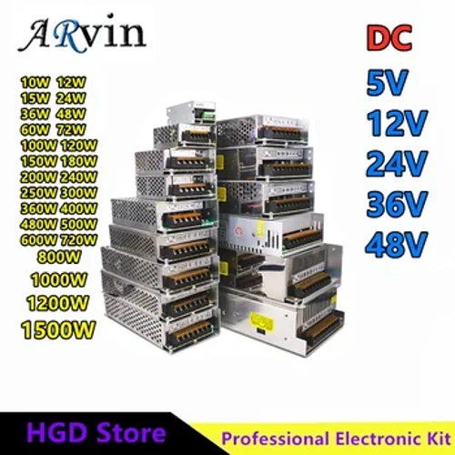 Switching Power Supply DC 5V 12V 24V 36V 48V 60W 360W 600W Light Transformer AC 100-240V Source Adapter SMPS Para sa LED Strips CCTV