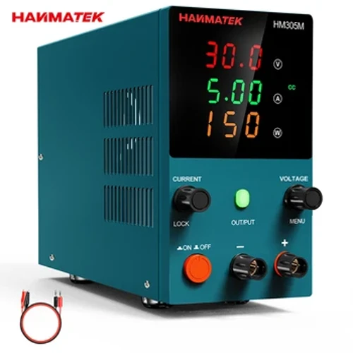 HANMATEK DC napájecí zdroj Programovatelný 30V 5A Dual Band Storage Parameter Multifunkční displej Stolní napájení s tlačítkem ON/OFF