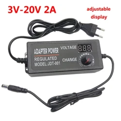 AC DC 3V till 20V 9V 14,5V 14V Switchbar justerbar strömkälla Display 3V 5V 6V 9V 12V 15V 18V 16V 2A Strömadapter